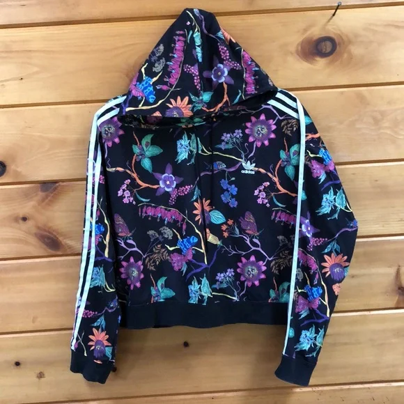 Adidas Poisonous Garden Flower Cropped Hoodie Sweatshirt Gym Workout Outfit M - Picture 3 of 12